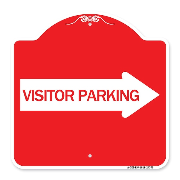 Visitor Parking With Right Arrow, Red & White Aluminum Architectural Sign, 18" x 18", RW-1818-24376